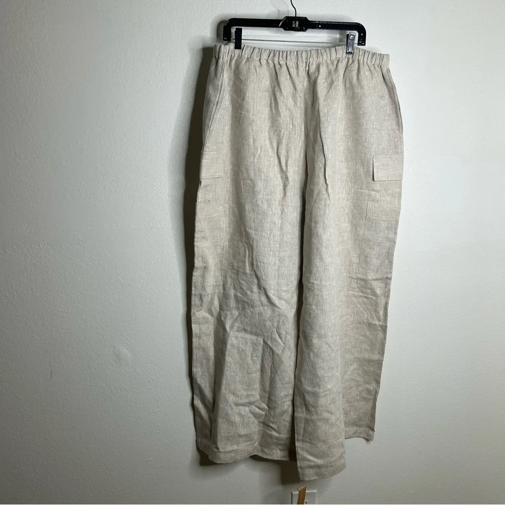 NWT Reformation 100% Linen Ethan Relaxed Fit Cargo Wide Leg Pant in Oatmeal